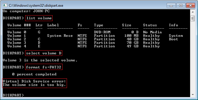 Erro de conversão do Diskpart