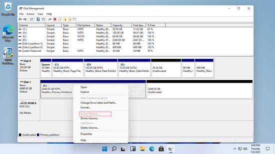 Estender Volume está desabilitado