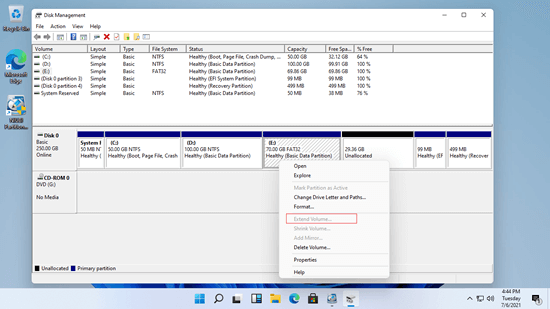 Não é possível estender FAT32