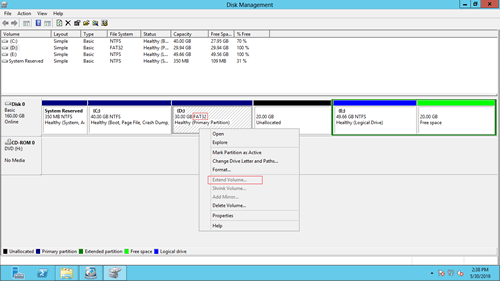 Estender Volume desativado