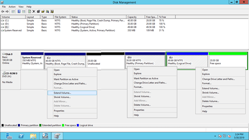 Estender Volume desabilitado