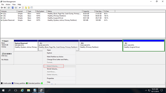 Estender Volume desativado