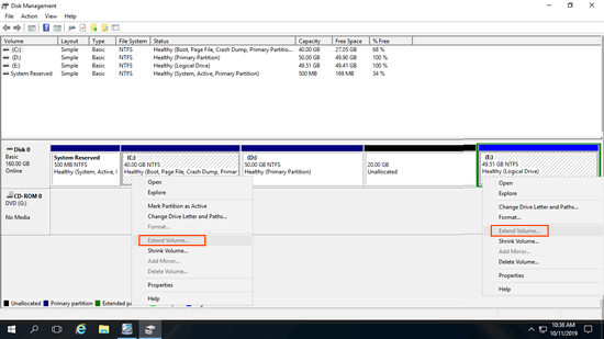 Estender Volume desativado