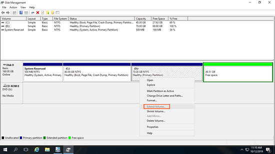 Estender Volume desativado