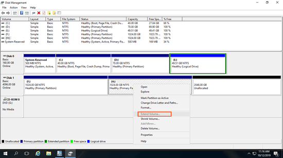 Estender Volume desativado