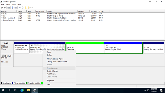Extend Volume is disabled