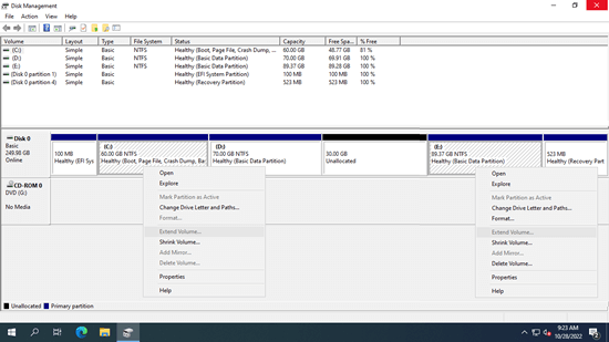 Extend Volume greyed out